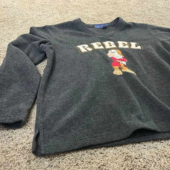 Y2K‎ Vintage 90s Disney Sweatshirt Womens Large Fleece Grumpy Rebel Gray V-Neck - Picture 11 of 11